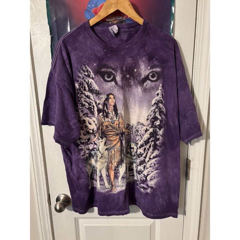 The Mountain Purple Tie Dye Wolf Native American Graphic T-Shirt Mens XL